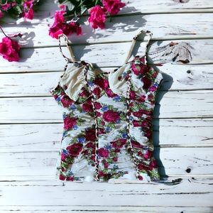 Cosabella Floral Print Bustier Ruched Corset Tank Top Bra Blouse IT 3 US 34C